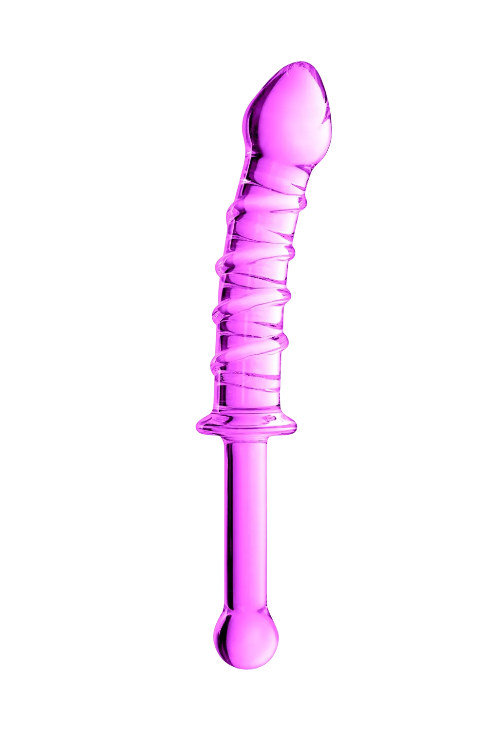 Gode en verre rose avec stries et poignée n°16 Glossy